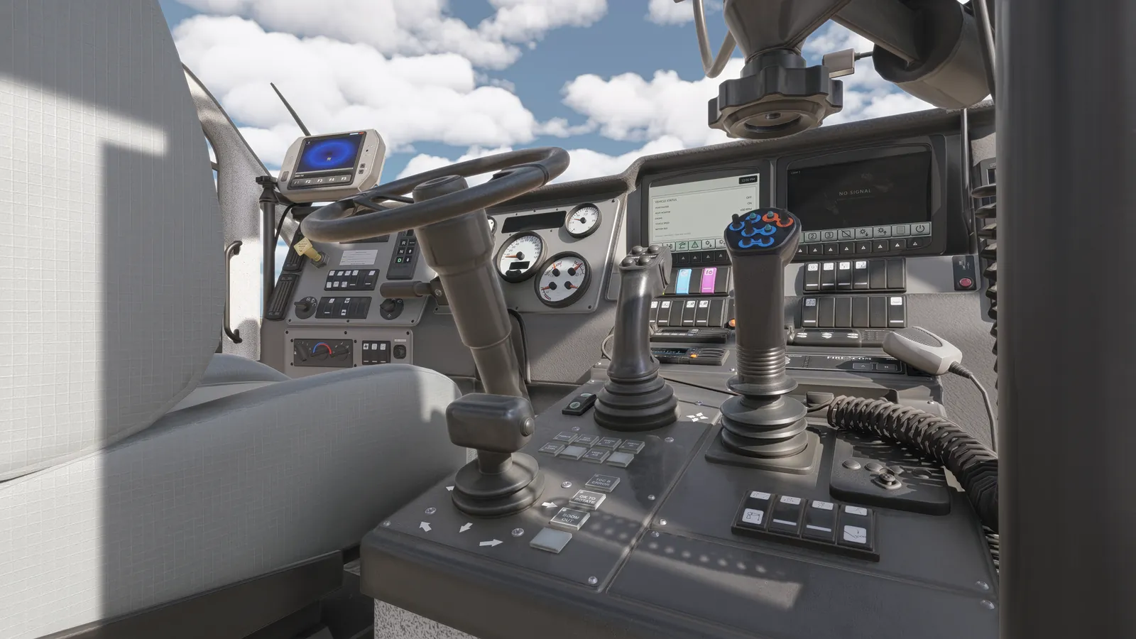 Modeled ARFF cabin with joysticks and displays