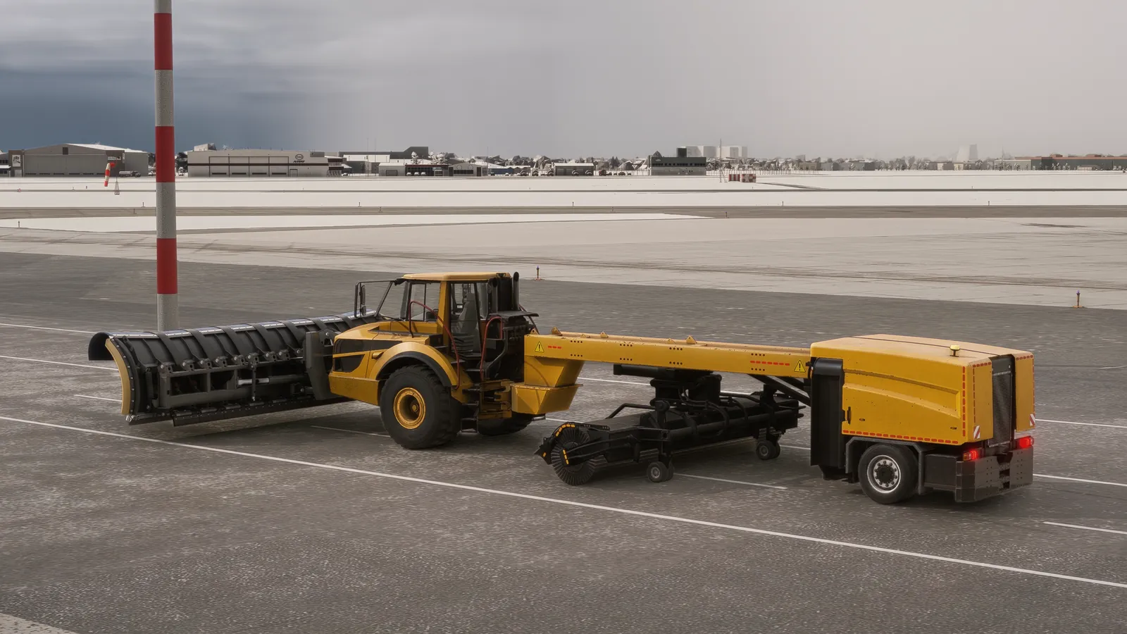 Winter units at the apron with the control tower
